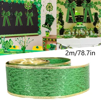Ирландски Празник Зелена Украса За Партита 5 см Зелена Златна Лента е САМ Лук Ирландски Възел Лента