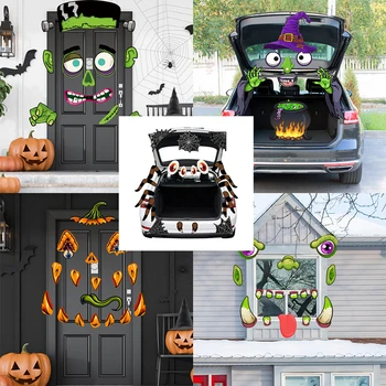 Стикер на вратата на Хелоуин, на Паяк, на една Вещица, Чудовище, Тиква, Паяк, стикер за автомобил, PVC, стикери за гаражни врати, Арка, празнична украса за Парти