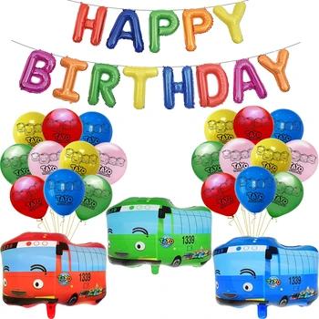 1 комплект Балони от фолио Tayo Bus, Cartoony Автомобил, Латекс, Газ, Червени, Сини Автомобили, Тема Globos, Детска Играчка За Момчета, Щастливи, Украса За Парти В Чест на рождения Ден
