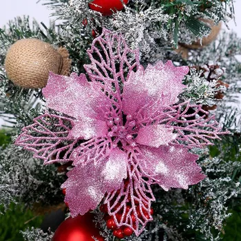 10 см, Коледни изкуствени цветя, блестяща коледна звезда за украса на Коледната елха, Коледни аксесоари за декорация на цветя, 1 бр.