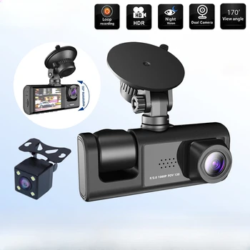 1080P Автомобилен Видеорекордер Dash Камера за Автомобил, Видео Камера за кола Черна Кутия Двухобъективный Видеорекордер за Нощно Виждане Камера за обратно виждане