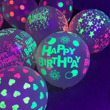 10шт 12-инчов UV-Неонови надписи, светещи Латекс балони честит Рожден Ден, Луминесцентни Светещи Гелиевые топки, Черни Светещи Вечерни аксесоари