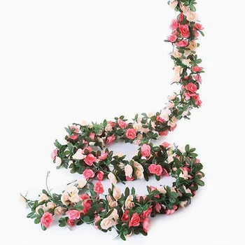 2 елемента 250 см Изкуствени розови лозя Цветя за украса на сватбени гирлянди от Бръшлян Окачен Цвете Спалня Начало Декор Изкуствени цветя Ратан