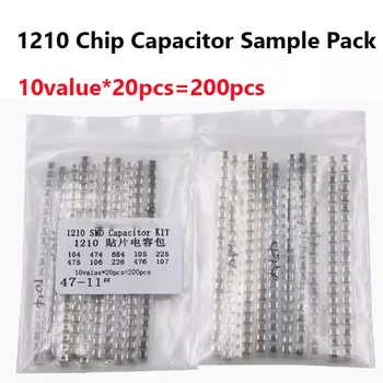 200 броя 1210 проби микросхемных кондензатори SMD в опаковка 0,1 uf ~ 100 uf 10 вида по 20 броя във всеки 4,7 icf 10 icf 226