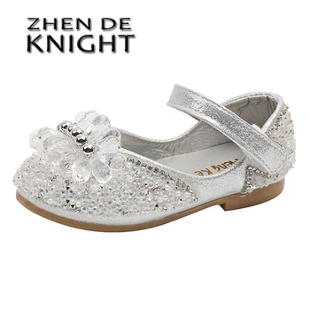 2023 Есенни нови обувки на Принцесата за момичета, Модни кожени обувки с кристали и пайети, обувки за детски танци
