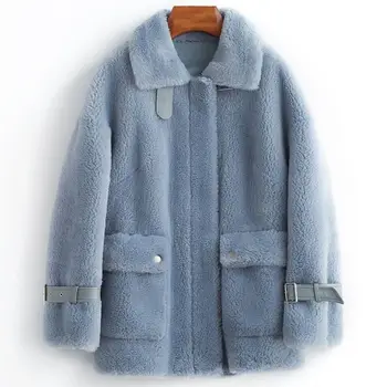 2023 Зимно палто от естествена кожа, Дамски Нова Горна дреха, яке от естествена кожа, Космати Луксозно Дамско сако с кръгла яка T112
