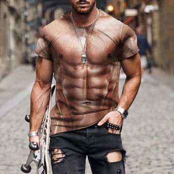 2023 Мъжки тениски с 3D принтом Muscle Масаж, Модни Градинска тениска, Лятна Красива Мъжка Тениска с къс ръкав, Модна тениска за тяло
