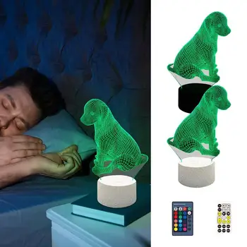 3D илюзия лампи, USB-подключаемая пълноценната настолна лампа, украса на дистанционното управление, 7 сменяеми цвята, led настолна лампа за кучета за хол