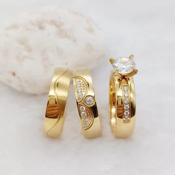3шт Дизайнерски сватбени халки с корона, Комплекти, брачни халки, За двойки, 18-каратово позлатените бижута диамантен пръстен чехия
