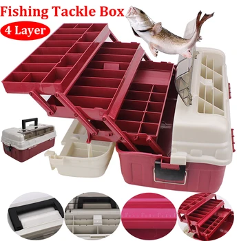 4-Слойный риболовен кутия, стойка за бъчви, Сгъваема кутия за морски риболов, кутия за риболовни съоръжения с голям капацитет, аксесоари за риболов в открито
