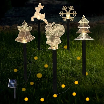 5 в 1 Коледни Слънчеви фенери на стълб, Водоустойчив Поддържан Коледни светлини, Орнаменти за писти, led светлини за декор на тревата в градината