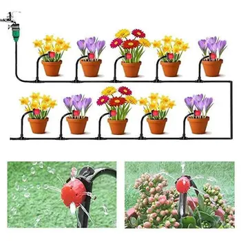 5 м 10 Саксии Регулируеми Дюзи за капково Напояване на Автоматична Система за Напояване на градина, Поливане растения