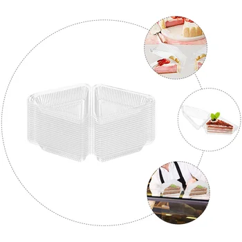 50 Бр. Триъгълна кутия за торта, Контейнер за сирене, Пластмасови контейнери за резена, капачки за храни, Мини за Еднократна употреба, кутии и опаковки