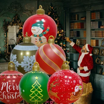 60 см Открит Коледен Надуваем Балон, украсена с PVC Гигантски Големи Топки, Играчки топка за Коледната Елха, led лампа