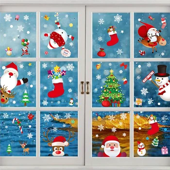 8 бр. Коледни стикери по прозорците, Забавни Коледни декорации за дома, коледа, Коледни стикери за стени, Стикери за стена в детската стая, Коледни стикери