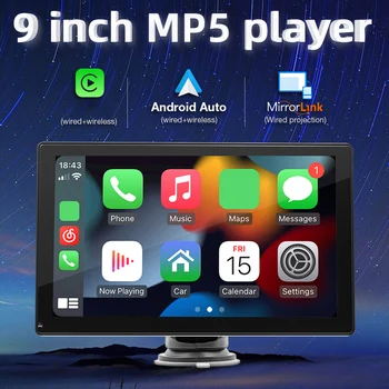 9-инчов автомобилен MP5 плейър, съвместим с Bluetooth, Авто радио Carplay Android, Резервна камера, мултимедиен приемник с HD сензорен екран