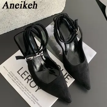 Aneikeh/ Дамски обувки на среден ток в британския стил, колекция от 2024 г., Пролет/Лято, Френски Вечерния вятър, на Корейското издание, обувки на висок ток с остри облегалка