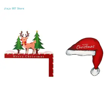 C9GA-Забавна Коледна украса Дървена рамка, която да ъглова закачалка Шапка завърши рамката на вратата с елени