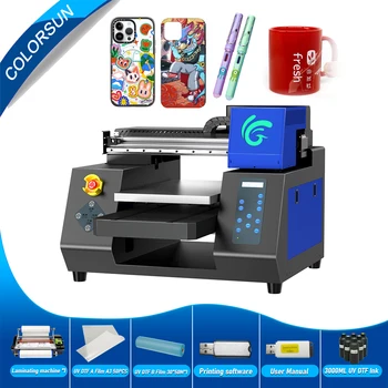 Colorsun A3 UV DTF Плосък принтер На Epson XP600 за своята практика за телефон Цилиндрична Бутилка Метален Led UV DTF Печатна Машина UV Принтер
