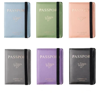DHL50pcs Държач за карти, RFID Brife, богат на функции корици за паспорти с писмото принтом, с колан, смесен цвят