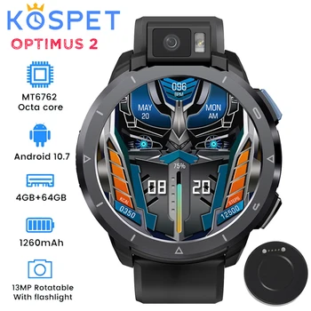 KOSPET Optimus 2 Android 10,7 Смарт Часовници Мъжки, 4 GB и 64 GB 13 Mp Камера за наблюдение на сърдечната честота 2260 ма 4G Часовник-Телефон, WiFi GPS Smartwatch