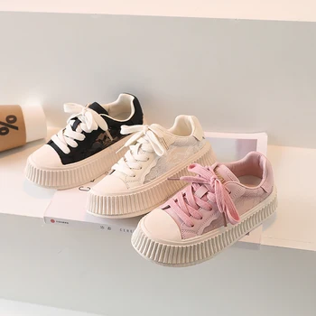 MODX/ Детска парусиновая обувки Принцеса подметка за момичета, Ежедневни студентски обувки за момичета 4-15 години, Летни дантелени сандали на равна подметка