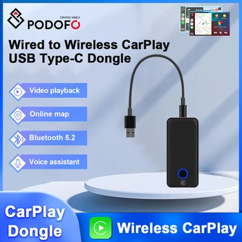 Podofo Безжичен Carplay AI Box Carplay Dongle Мини Кутия за Кола USB Адаптер за Мултимедиен Плеър, WIFI AI Гласова Навигация WIFI За Кола