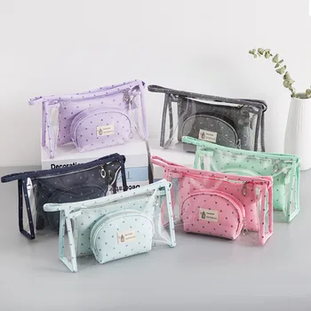 PVC, 3 бр., чанта за грим, Пълен комплект, чанта Органайзер за съхранение на козметични продукти, Чанти за момичета, Мини-Прозрачна чанта, чанта за миене на съдове
