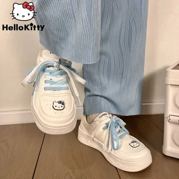 Sanrio Hello Kitty/ Нови Малки бели Обувки Y2k с Шарките на Студентите дебела подметка в Контрастен цвят, Тенденция обувки за жени, Ежедневни маратонки
