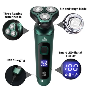 SR700 Умна електрическа самобръсначка с LCD дигитален дисплей, плаващ лихвен бръснач с три глави, USB, Акумулаторна батерия многофункционален нож за измиване на брадата