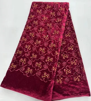 Африканска Френска Кадифе Лейси кърпа 5 Ярда 2023 Луксозна Висококачествена Бродерия Нигерийски завързана материал за сватбени рокли