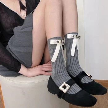 Балетен Чорап С Кристали Y2K, Обикновен Лък, Дишаща Сладки Чорапи, Памучен Къса Дрехи за Жени, Лято