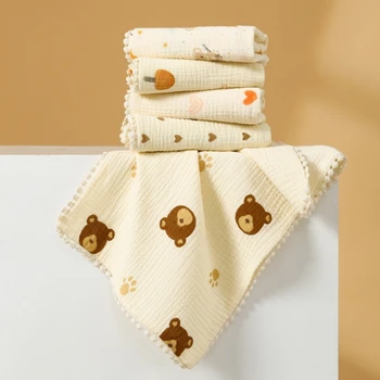 Бебешка кърпа за лице с ръбове в памучна кърпа за лице Меко Нежно Памучни кърпи за баня Подарък A2UB