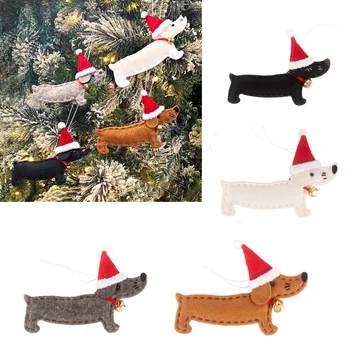 Висулка във Формата на Куче, Коледна Черно Куче, Плюшен окачване, Очарователен кученце С Шапка, Cartoony раница с украса, Коледни Подаръци аксесоари