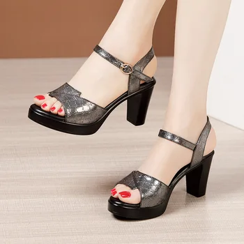 Дамски обувки на висок ток с отворени пръсти за женските босоножек Лято 2023, Дамски сандали в състав ток 2023, Луксозни дамски сандали, размер 32-43