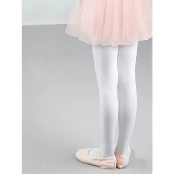 Детски чорапи за танци, плюшени сгъстено пролетно-есенно-зимни гамаши за момичета, бял чорапогащник за упражнения, средна дебелина, танц коприна