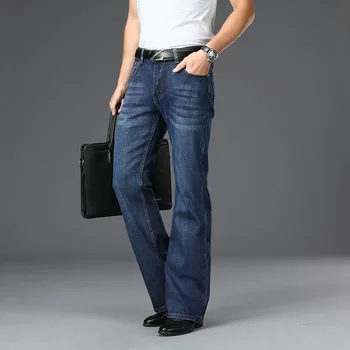 Ежедневни Мъжки Разкроена Дънки за работа със средна Засаждане, Разтеглив Модерен Мъжки Разкроена Дънки, Мъжки Класически Бизнес Дънкови Панталони в Тъмно синьо за Продажба
