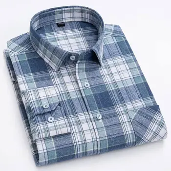 Есенно-зимни благородна нова памучен фланелевая мъжка риза с дълги ръкави, бизнес и ежедневни решетчатая засаждане, устойчивост на бръчки