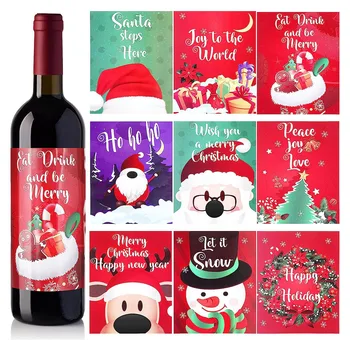 Етикети на бутилки за Коледно парти, Водоустойчив празнични етикети за вино, Сладки етикети за бутилки вино, продукти за Коледната и новогодишната партита