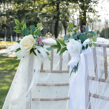 Изискана украса от изкуствени цветя в скандинавски стил за украса на облегалката на стола на открито, сватбен букет, градина Пелуче