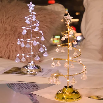 Коледна led Лампа с кристали, led лека нощ, Дизайн дърво, Настолни лампи, Нощни лампи, декорация за всекидневната, Коледна лампа