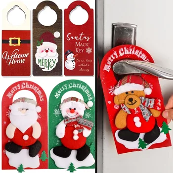 Коледна декорация, вратите висящи висулки, Cartoony дървена Дядо Коледа, Снежен човек, Врата копчето, подвесное украса за дома, подарък за Нова година
