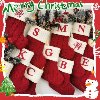 Коледни чорапи, Вязаный отглеждане с букви във формата на Снежинки, Коледна украса за дома 2023, Коледна украса за коледната елха, подарък Навидад Натал 2024