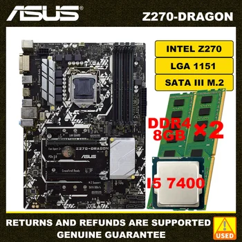 Комплект дънната платка ASUS Z270-DRAGON с процесор I5 7400 и две оперативна памет DDR4 обем 8 GB LGA 1151 Intel Z270 SATA III M. 2 HDMI PCI-E 3.0 ATX