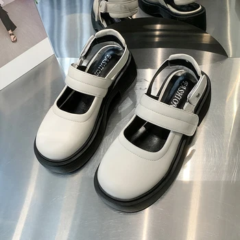 Корейската версия на Малки кожени обувки на среден ток с квадратна ток 2023, Дамски обувки Mary Jane с малките си пръсти Four Seasons