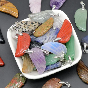 Медальон във формата на крило от естествен Кристал, лечебен декорация от естествен кух скъпоценен камък за самостоятелно приготвяне на колиета и обеци
