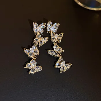 Модерни обеци-пеперуди с разноцветни кристали За Жени Аксесоари за сватбени партита Кристални висящи обеци, Дамски бижута