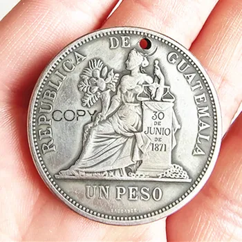 Монета Камео Гватемала 1894 1 ПЕСО Колие сребърно покритие Монета Модни Бижута