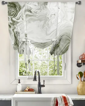 Мраморни Течаща Текстурирани завеси с шалфейно-зелен папийонка за хол, спални, Модерни завеси на прозореца, Кухня, къси завеси