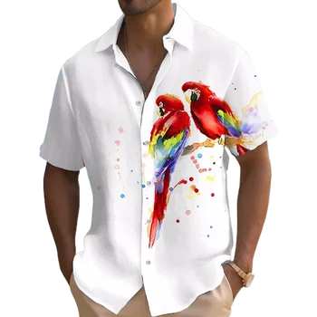 Мъжка риза с цветен Папагал, модна тениска с животни, 3D печат, риза Алоха, мъжка лятна риза в стил хип-хоп, мъжки дрехи